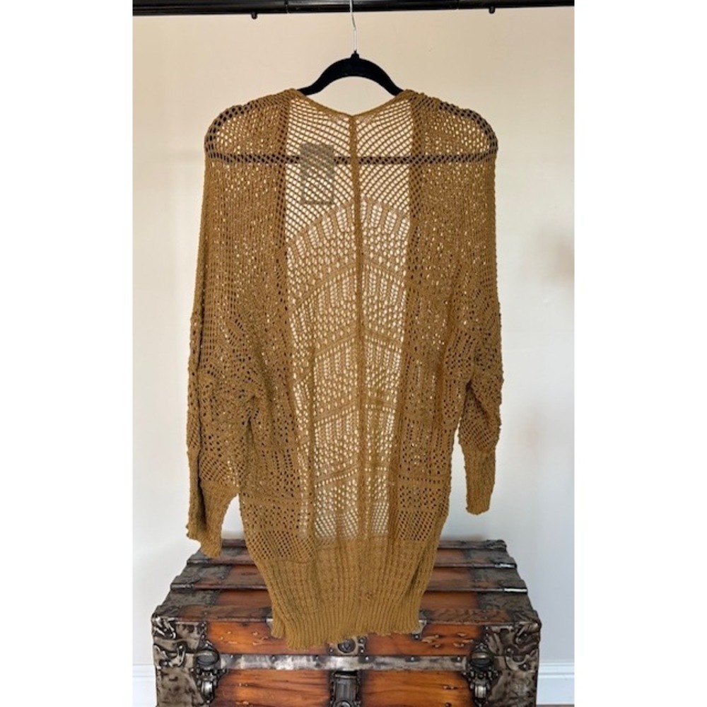 Brown Open Knit Crochet Cardigan Oversized Boho Sweater One Size - Picture 2 of 3